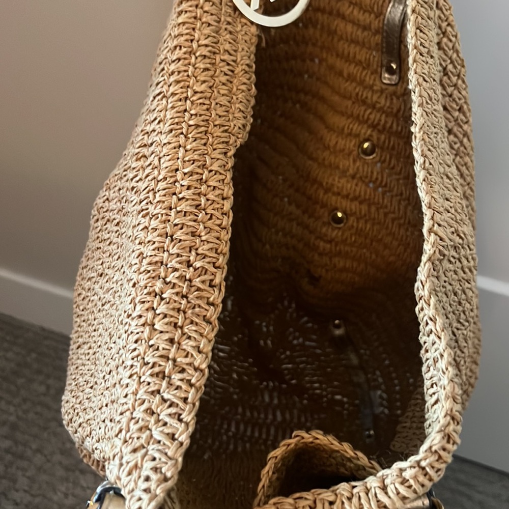 Michael Kors Large Studded Straw Shopper Tote Beach Bag Shoulder Bag Rattan Bag - Picture 5 of 6